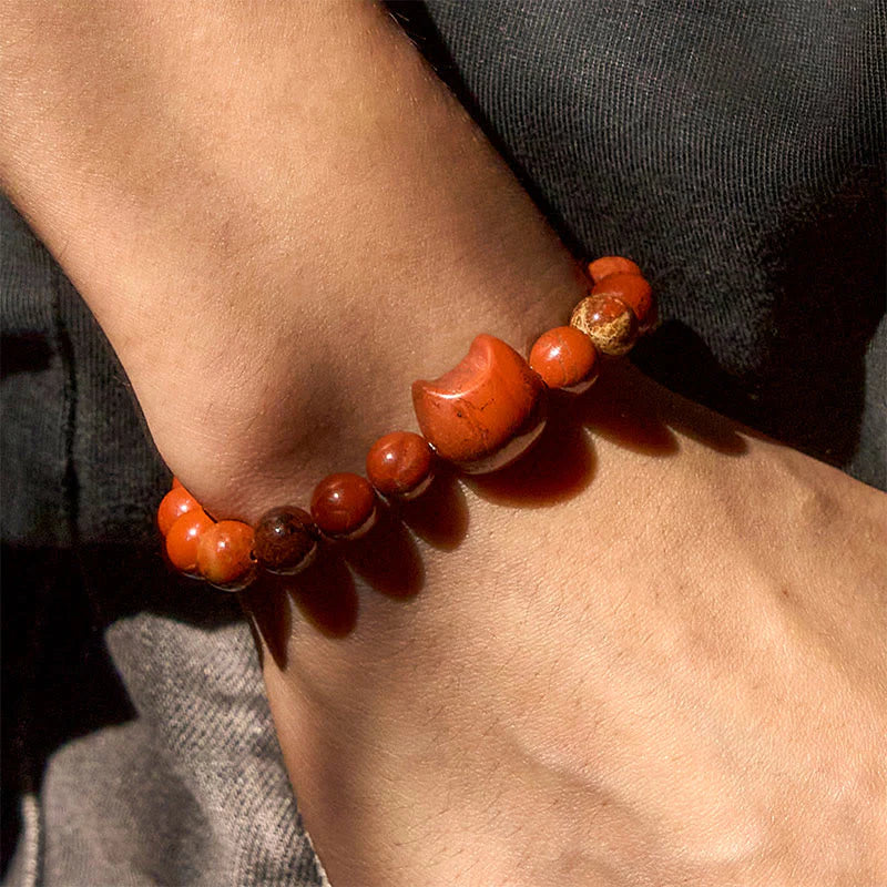 Buddha Stones Faceless Cat Head Design Red Turquoise Luck Bracelet
