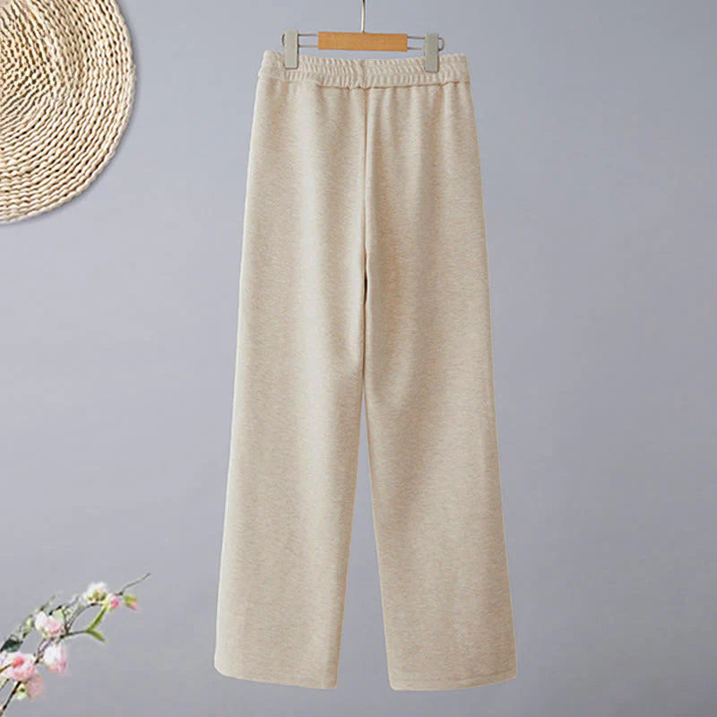 Buddha Stones Plain Color Blocking Cotton Thick Casual Women's Pants With Pockets