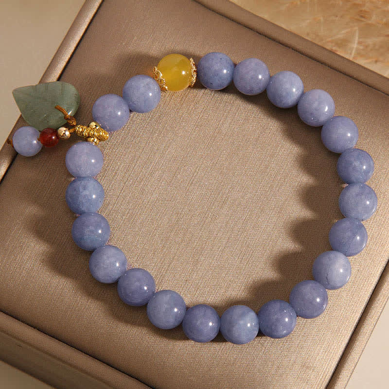 Buddha Stones Aquamarine Jade Leaf Healing Charm Bracelet