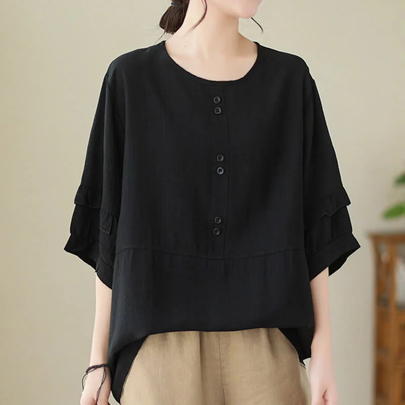 Buddha Stones Casual Summer Plain Crew Neck Women's Polyester Short Sleeve T-shirt