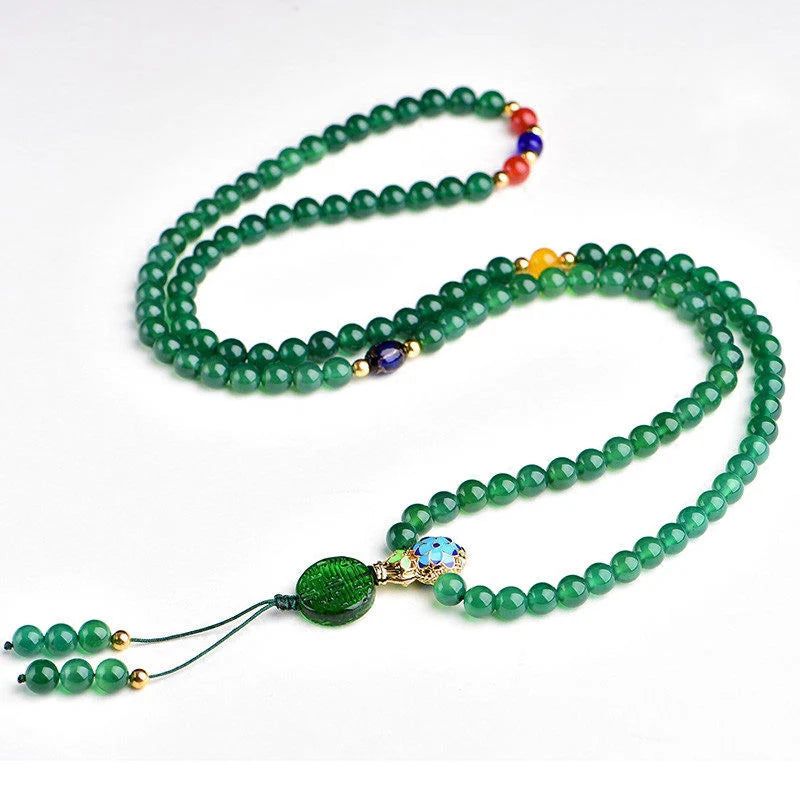 Buddha Stones 108 Mala Beads Natural Green Agate Power Support Bracelet (Extra 30% Off | USE CODE: FS30)