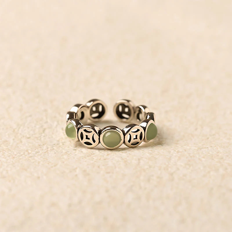 Buddha Stones Jade South Red Agate Copper Coin Prosperity Luck Open Ring