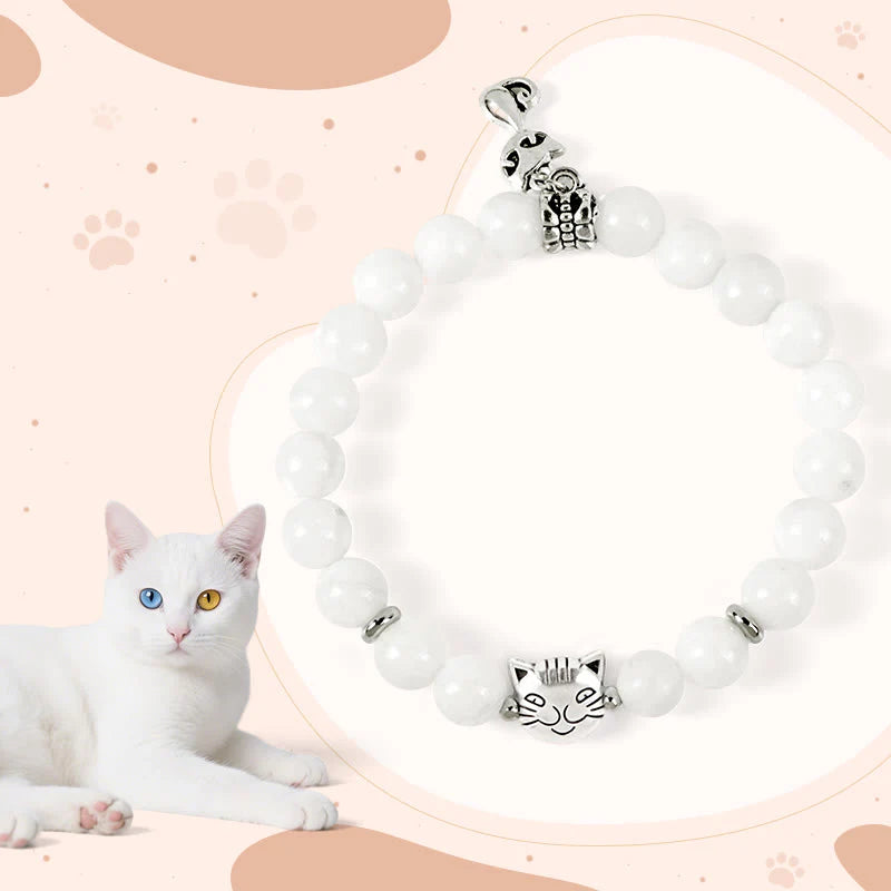 Buddha Stones White Cat Natural White Chalcedony Bead Positive Bracelet