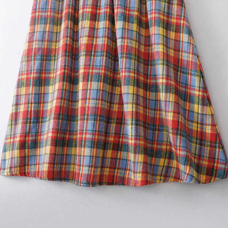 Buddha Stones Fall Winter Women's Plaid Pattern Cotton Skirt With Pockets