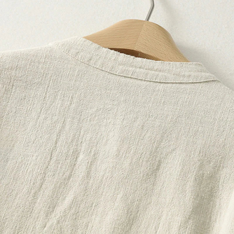 Buddha Stones Casual Plain Frog-buttons Cotton Women's Long Sleeve Shirt
