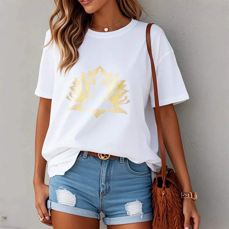 Buddha Stones Golden Lotus Meditation Buddha Tee T-shirt