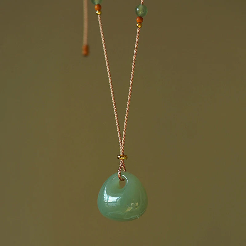 Buddha Stones Natural Jade Luck Prosperity Necklace Pendant (Random Color)
