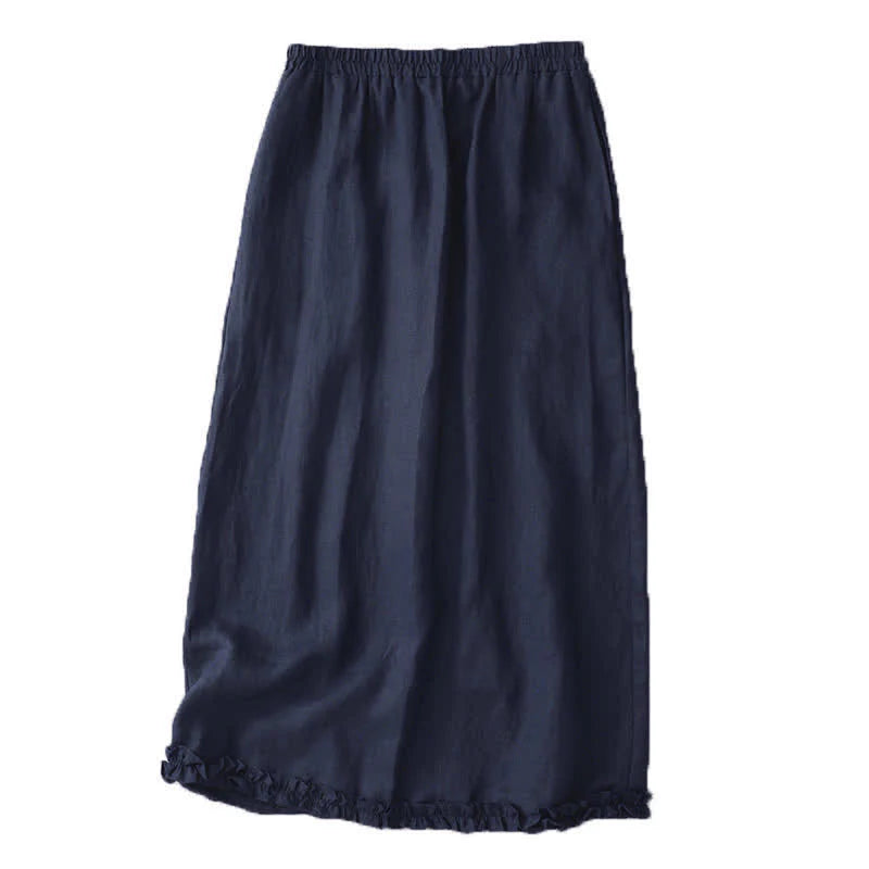 Buddha Stones Commute Elastic Waistband Pleated Hem Capri Length Women's Lined Skirt With Pockets
