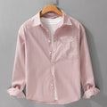 Buddha Stones Solid Buttons Down Decorative Pocket Men's Stand Collar Long Sleeve Cotton Shirt