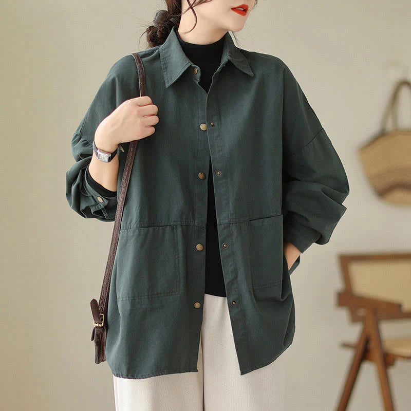 Buddha Stones Casual Solid Color Women's Long Sleeve Jacket With Pockets