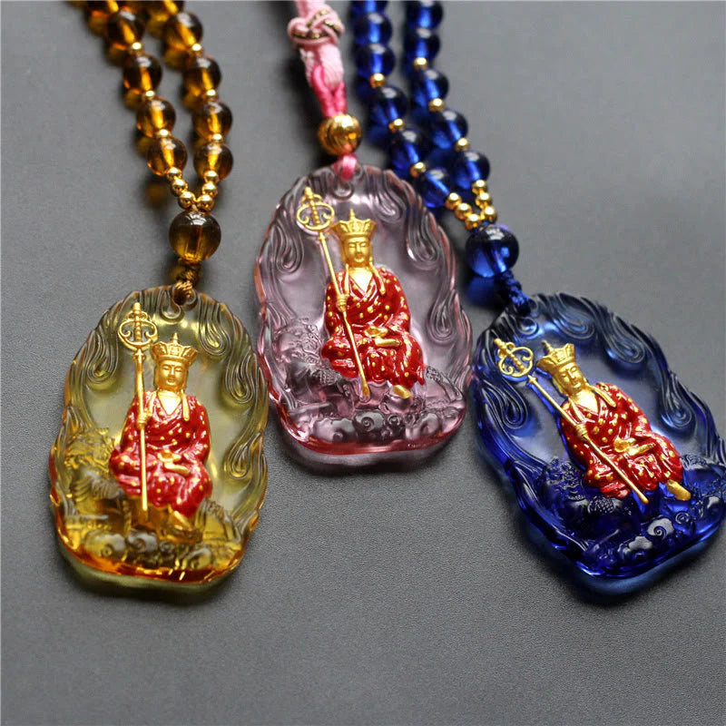 Buddha Stones Ksitigarbha Buddha Liuli Crystal Compassion Amulet Necklace Pendant