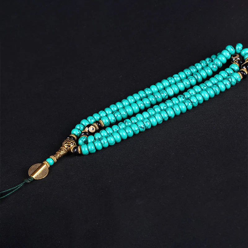 Buddha Stones Tibetan 108 Beads TurquoiseÂ Dzi Bead Wisdom Balance Mala