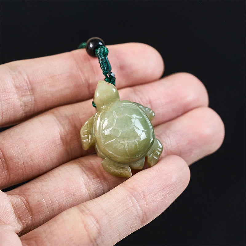 Buddha Stones Green Jade Turtle Prosperity Necklace Pendant