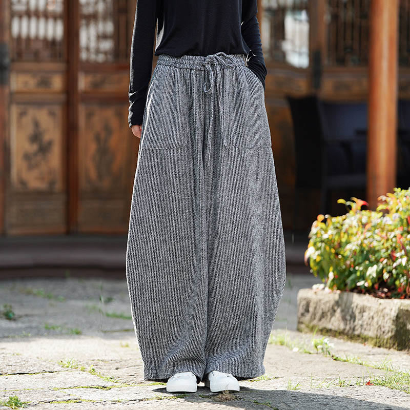 Buddha Stones Winter Men's Pure Color Drawstring Design Cotton High Waist Pants With Pockets