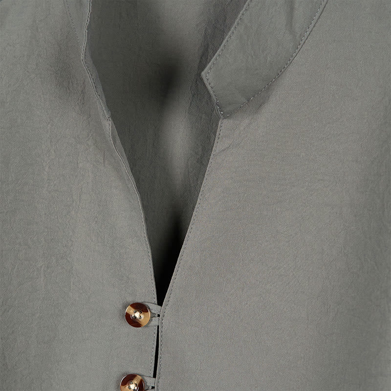 Buddha Stones Solid Color Buttons Fall Long Sleeve Men's Shirt