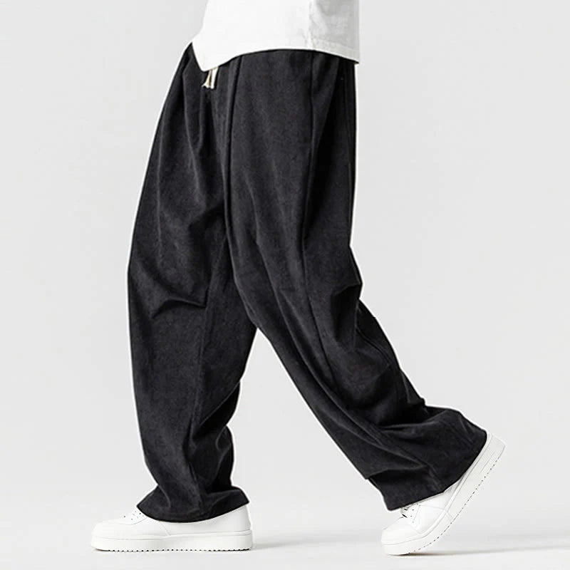 Buddha Stones Winter Drawstring Corduroy Cotton Men's Wide Leg Pants With Pockets
