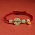 Buddha Stones Round Peace Buckle Jade Lotus Happiness Abundance Wealth String Bracelet
