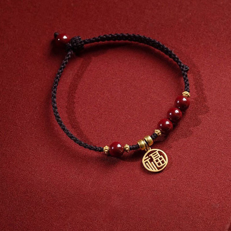 Buddha Stones Cinnabar Bead Fu Character Charm Blessing Braided String Bracelet (Extra 30% Off | USE CODE: FS30)