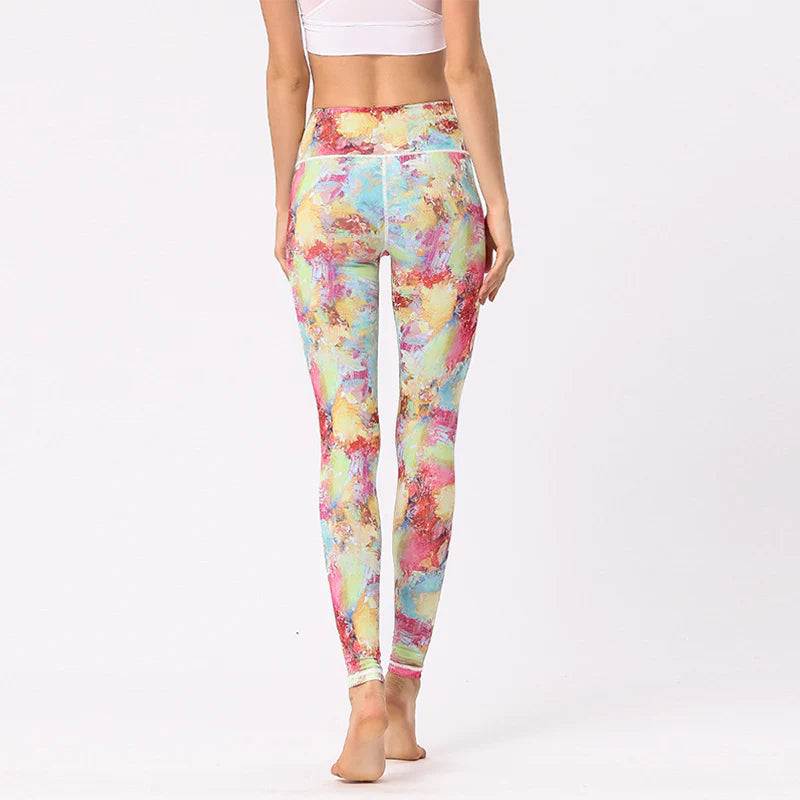 Buddha Stones Multicolored Print Flowers Pants Sports Exercise Fitness High Waist Leggings Women's Yoga Pants