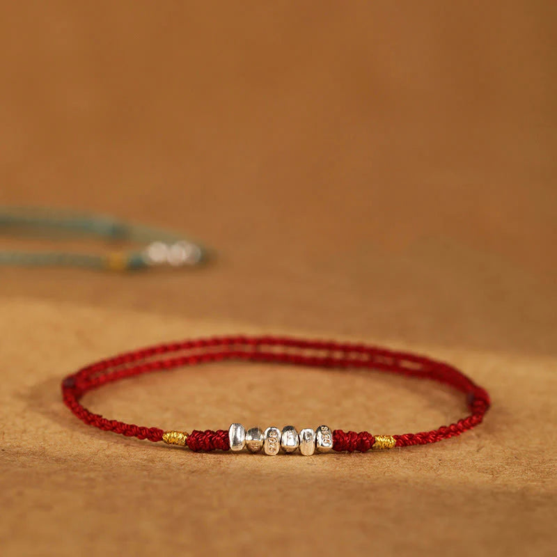 Buddha Stones 925 Sterling Silver String Protection Luck Ultra-Thin Braided Bracelet Anklet