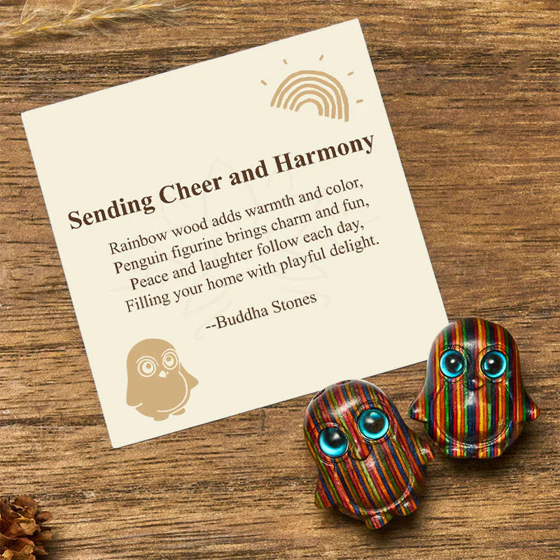 Buddha Stones Sending Cheer and Harmony 2Pcs Mini Penguin Decoration Includes Gift Message Card
