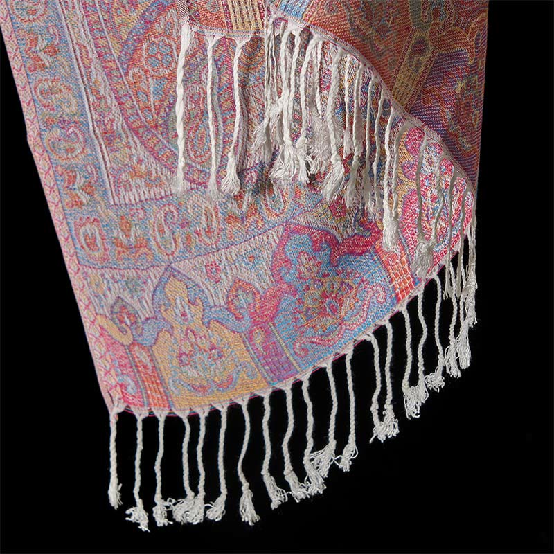 Buddha Stones Spring Cashew Flower Stripes Pattern Tassel Cozy Scarf Shawl