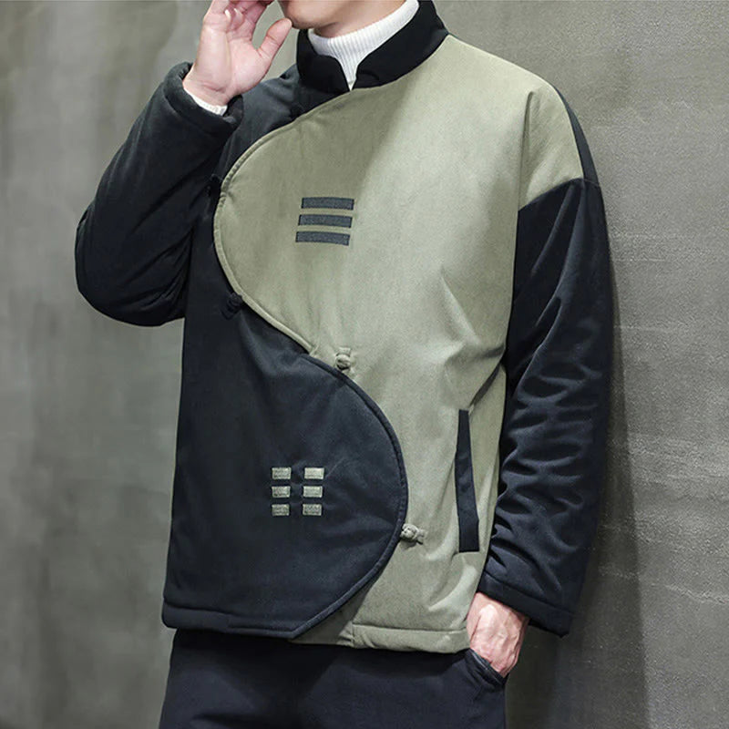 Buddha Stones Winter Yin Yang Tai Chi Corduroy Long Sleeve Men's Jacket With Pockets
