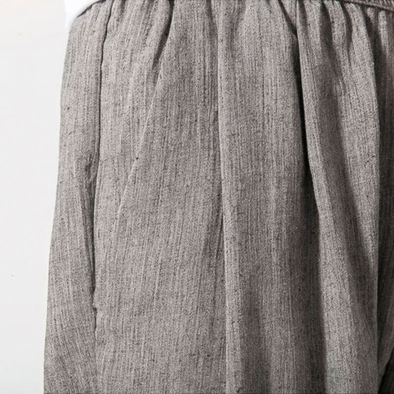 Buddha Stones Simple Drawstring Design Linen Men's Pants With Pockets