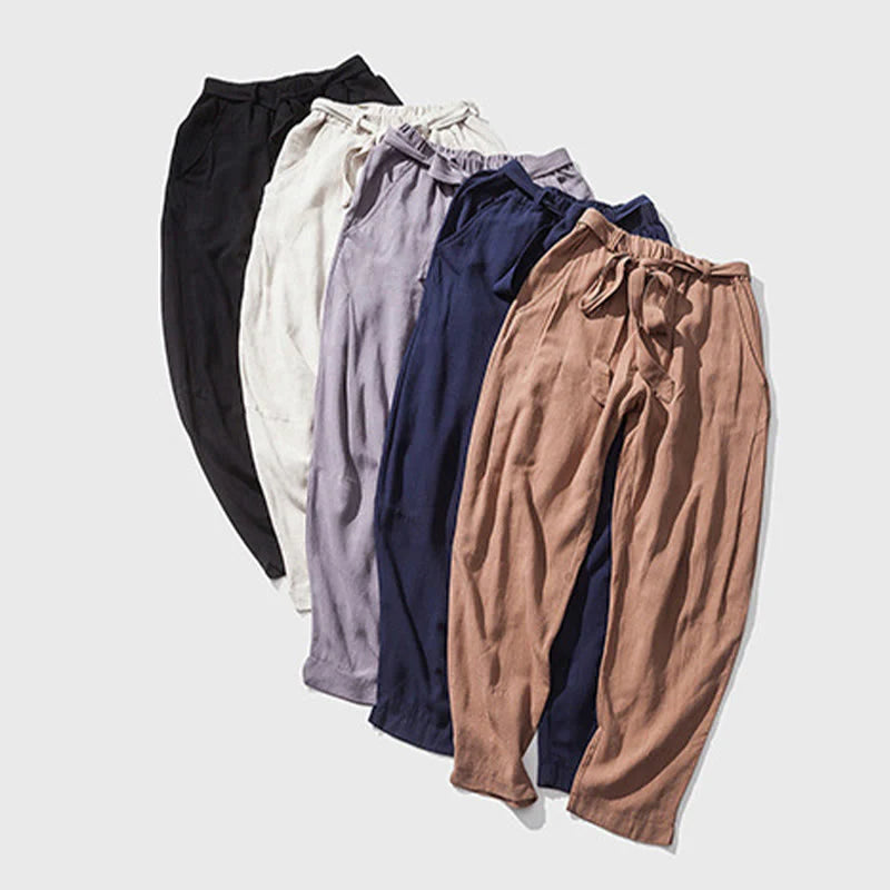 Buddha Stones Commute Solid Color Simple Design Men's Harem Cotton Pants With Pockets