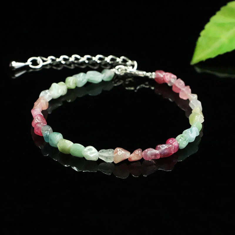 Buddha Stones 4mm Ultra-thin Tourmaline Irregular Beads Positive Chain Bracelet