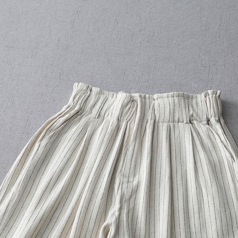 Buddha Stones Vertical Striped High Waist Wide Leg Pants With Pockets
