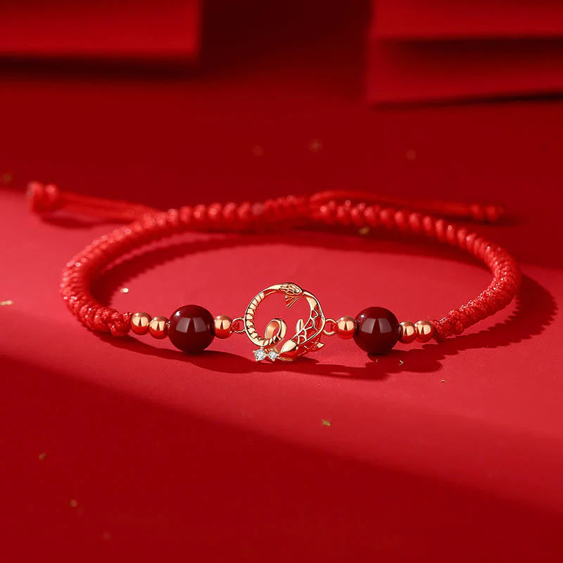 Buddha Stones 925 Sterling Silver Hetian Jade Cinnabar Koi Fish Year Of Snake Red String Protection Braided Bracelet