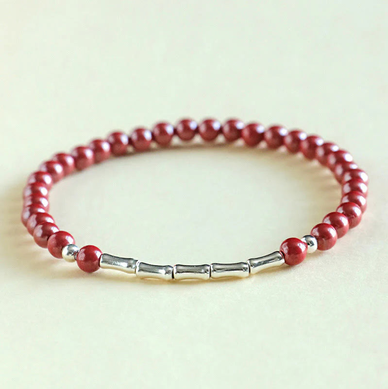 Buddha Stones Cinnabar 925 Sterling Silver Calm Concentration Bracelet