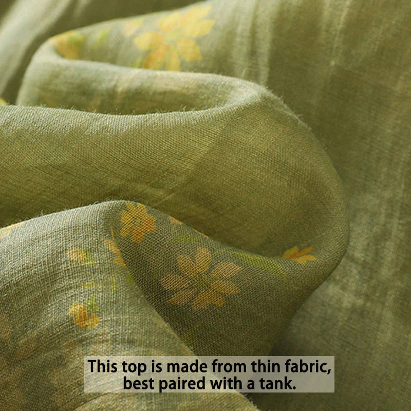 Buddha Stones Small Yellow Flower Leaves Buttons Short Sleeve Women's Shirt