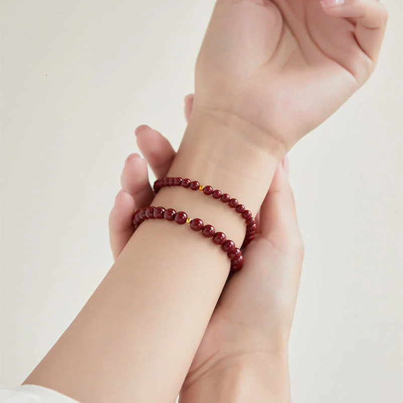 Buddha Stones 999 Gold Cinnabar Simple Design Concentration Bracelet