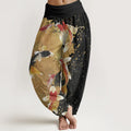 Buddha Stones Cotton Casual Koi Fish Gold Ink Background Pattern Women's Elastic Waist Harem Pants
