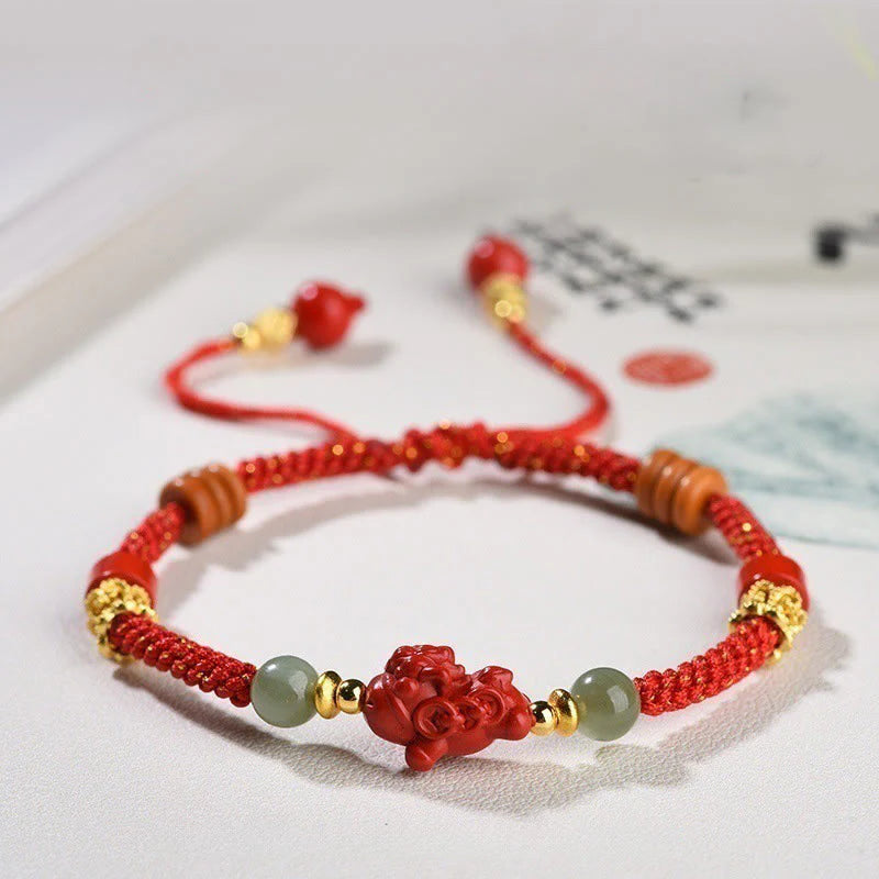 Buddha Stones Year Of The Horse Cinnabar Hetian Jade Red String Blessing Bracelet