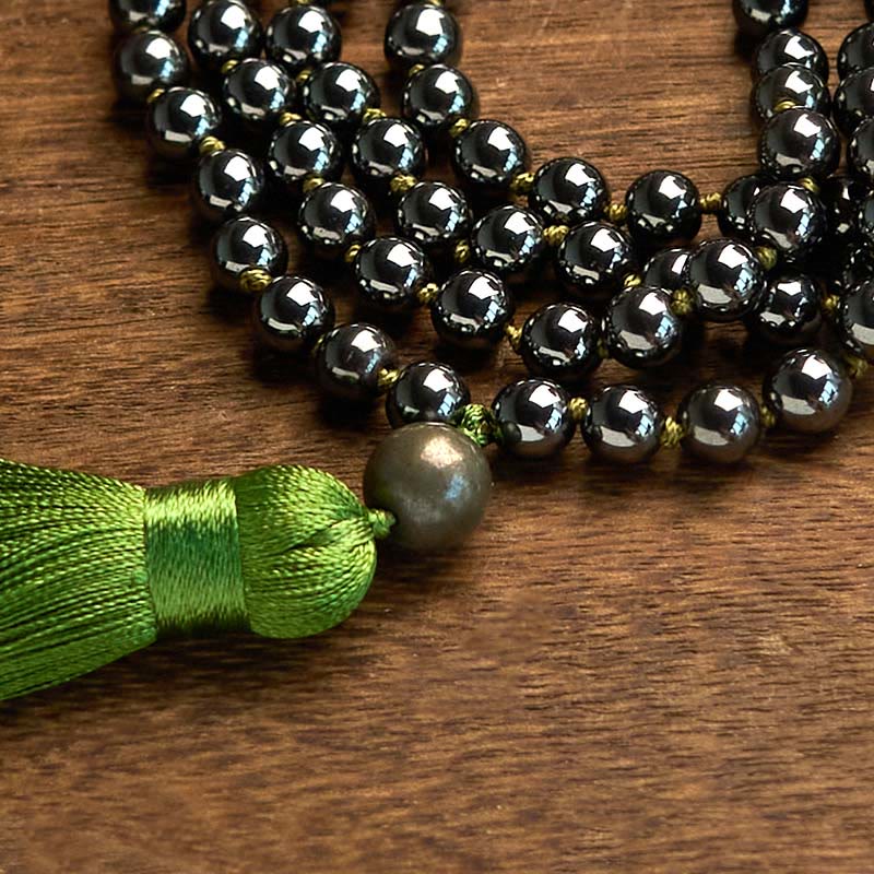 Buddha Stones 108 Mala Beads Natural Stone Hematite Tassel Powerful Bracelet