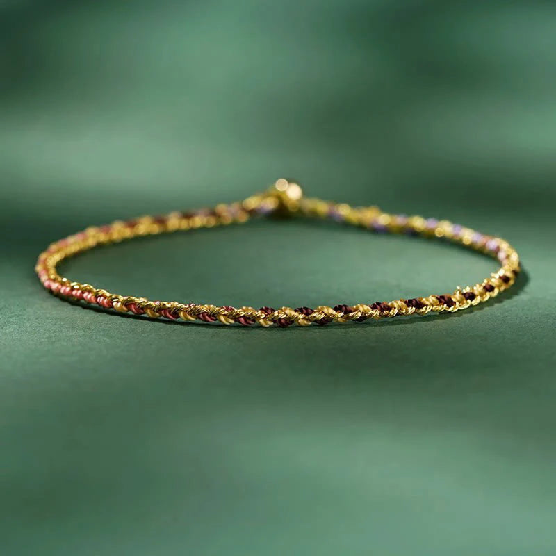 Buddha Stones Colorful Rope Luck Coin Bead Abundance Extra Thin Braided Bracelet
