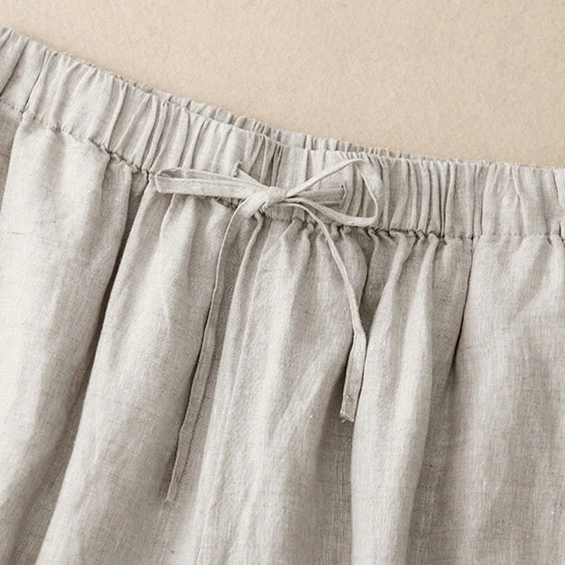 Buddha Stones Summer Elastic Waist Women's Capri Cropped Wide Leg Pants With Pockets