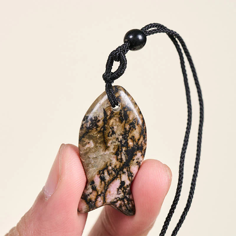 Buddha Stones Koi Fish Pink Crystal Indian Agate Amethyst Topaz Red Jasper Success Warmth Necklace Pendant