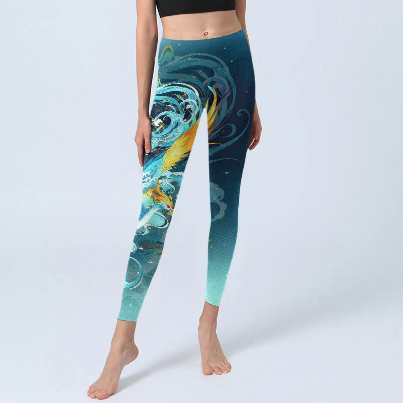 Buddha Stones Dreamy Lively Phoenix Cloud Pattern Print Gym Leggings Women's Yoga Pants