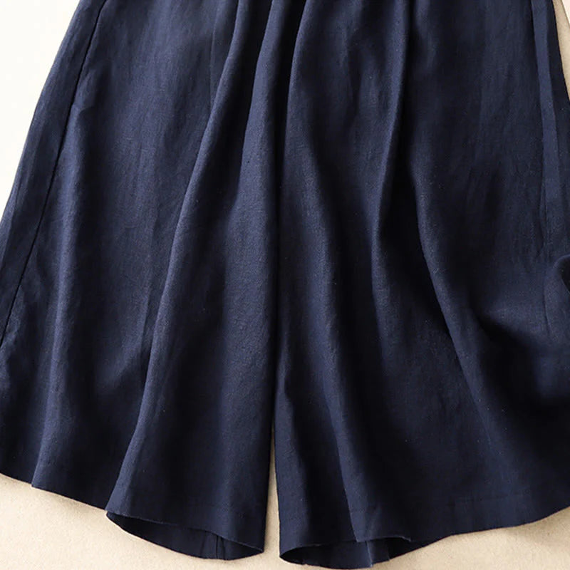 Buddha Stones Summer Elastic Waist Women's Capri Cropped Wide Leg Pants With Pockets
