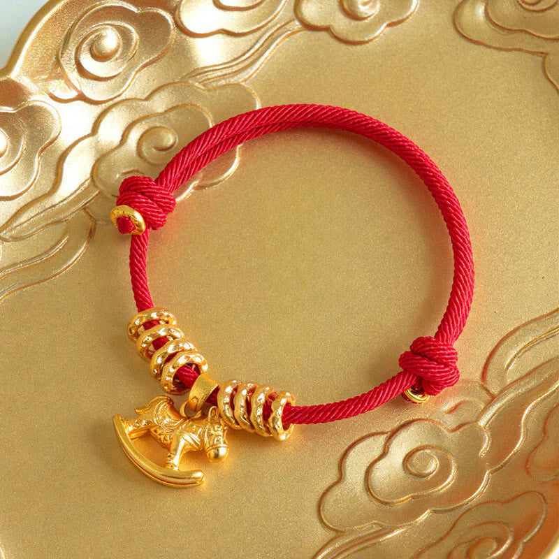 Buddha Stones Year Of The Horse Simple Horse Circle Charm Rope Faith Bracelet