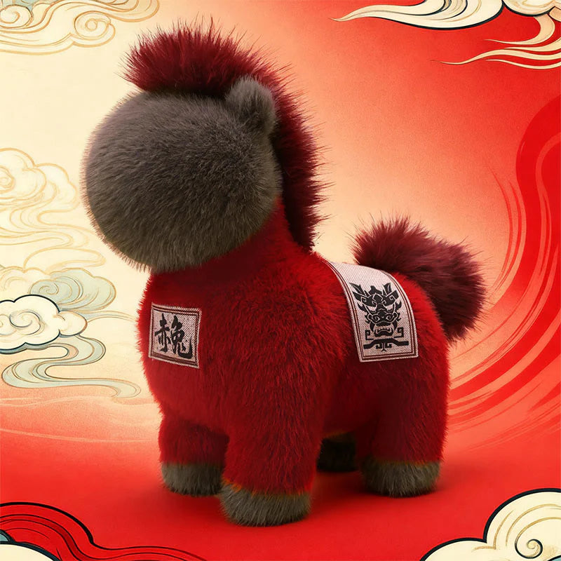 Buddha Stones Year Of The Horse Embroidered Saddle Pad Plush Doll Home Decoration