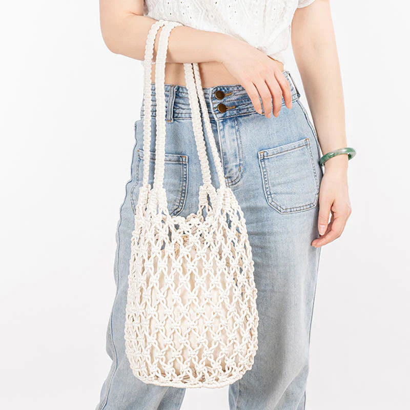 Buddha Stones Hand-woven Cotton Thread Shoulder Bag Handbags