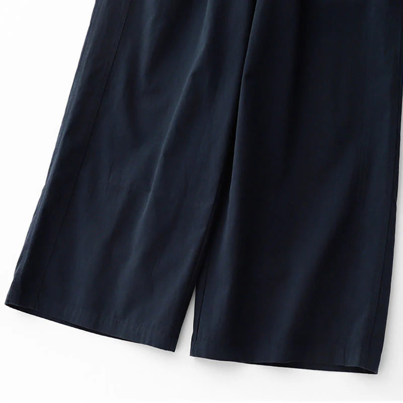 Buddha Stones Spring Commute Solid Color High Waist Women's Wide Leg Cotton Linen Pants With Pockets