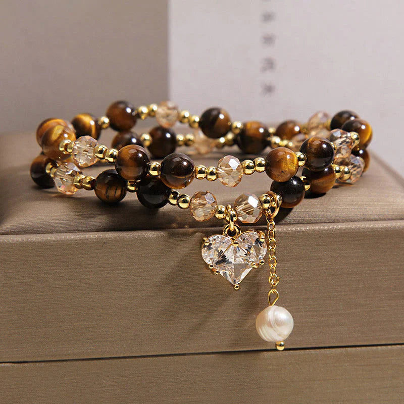 Buddha Stones Natural Tiger Eye Love Heart Double Wrap Protection Bracelet