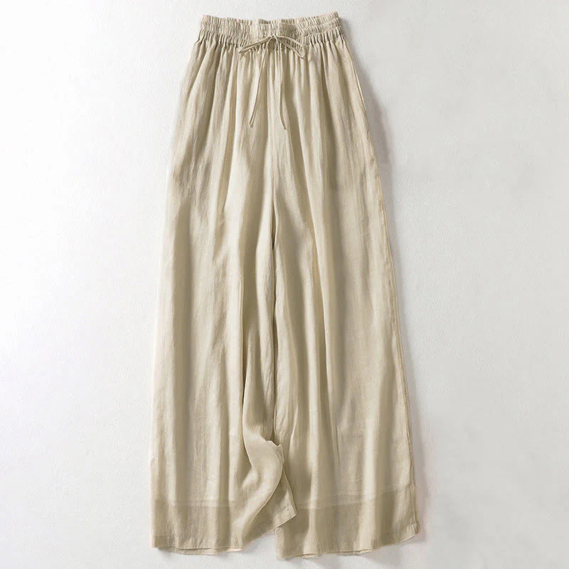 Buddha Stones Solid Color Lace-up Women's Wide Leg Pants