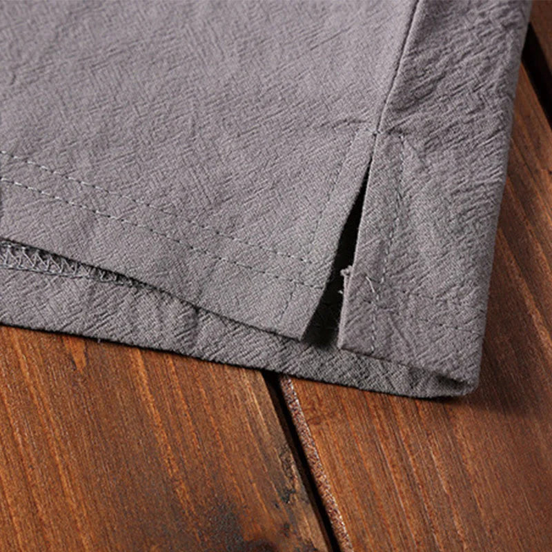 Buddha Stones 2Pcs Plain Notched Collar Short Sleeve T-Shirt Shorts With Pockets Cotton Linen Men's Meditation Cloth Set